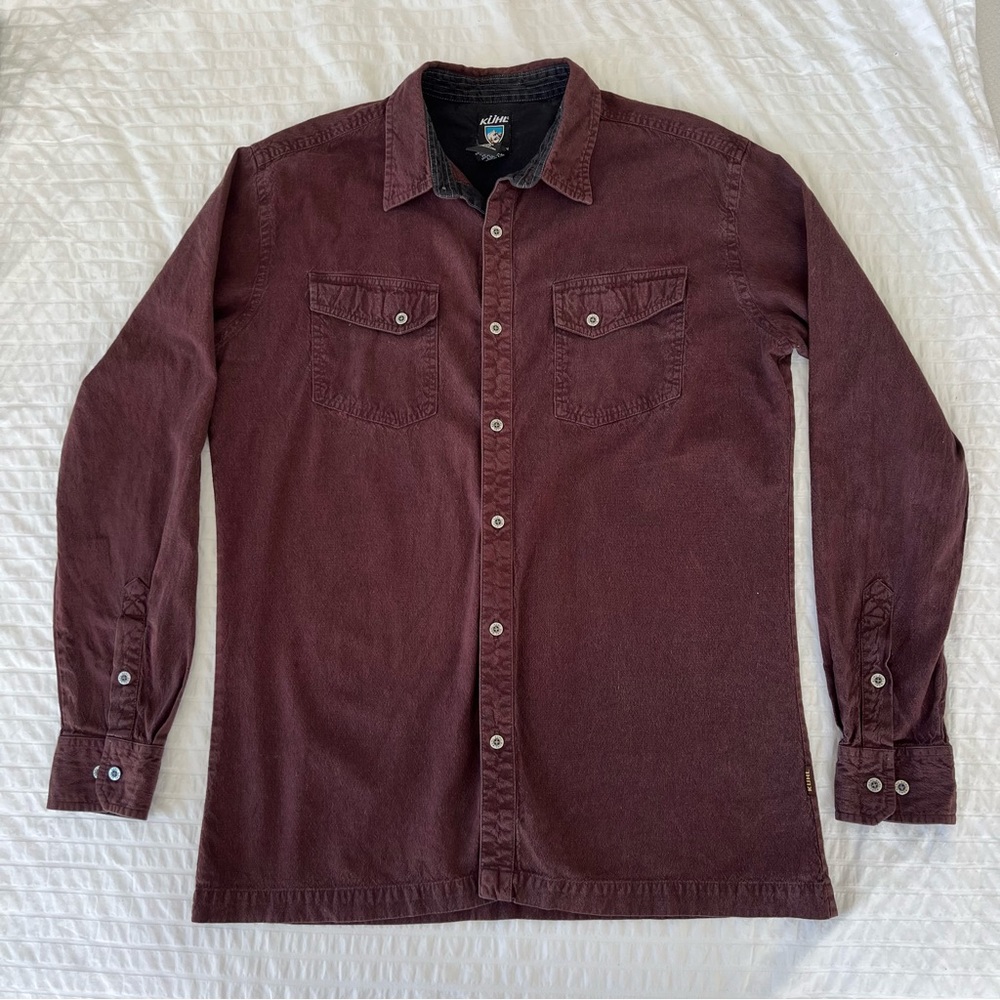 Kuhl Men’s Button Down Heathered Burgundy Long Sleeve Shirt, M